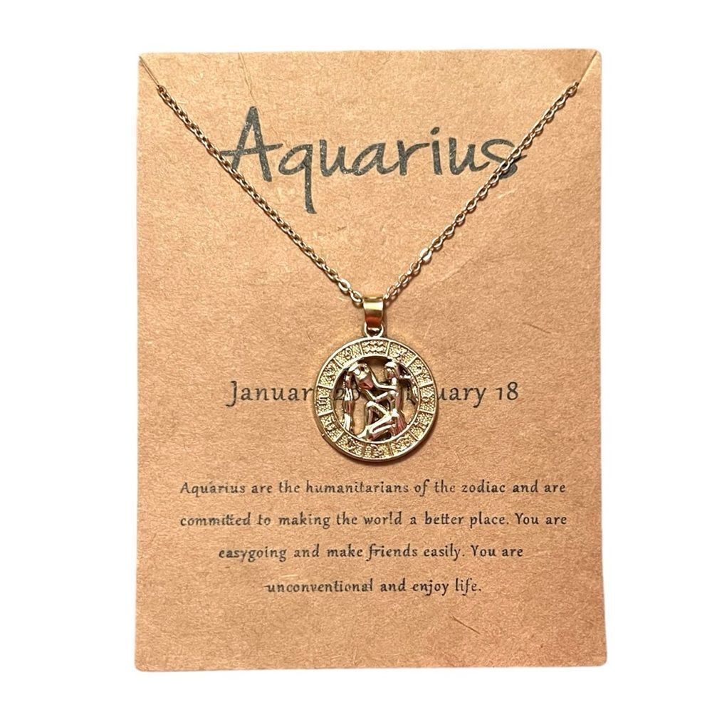 💎2/$30💎 Gold Tone Round Aquarius Pendant Necklace